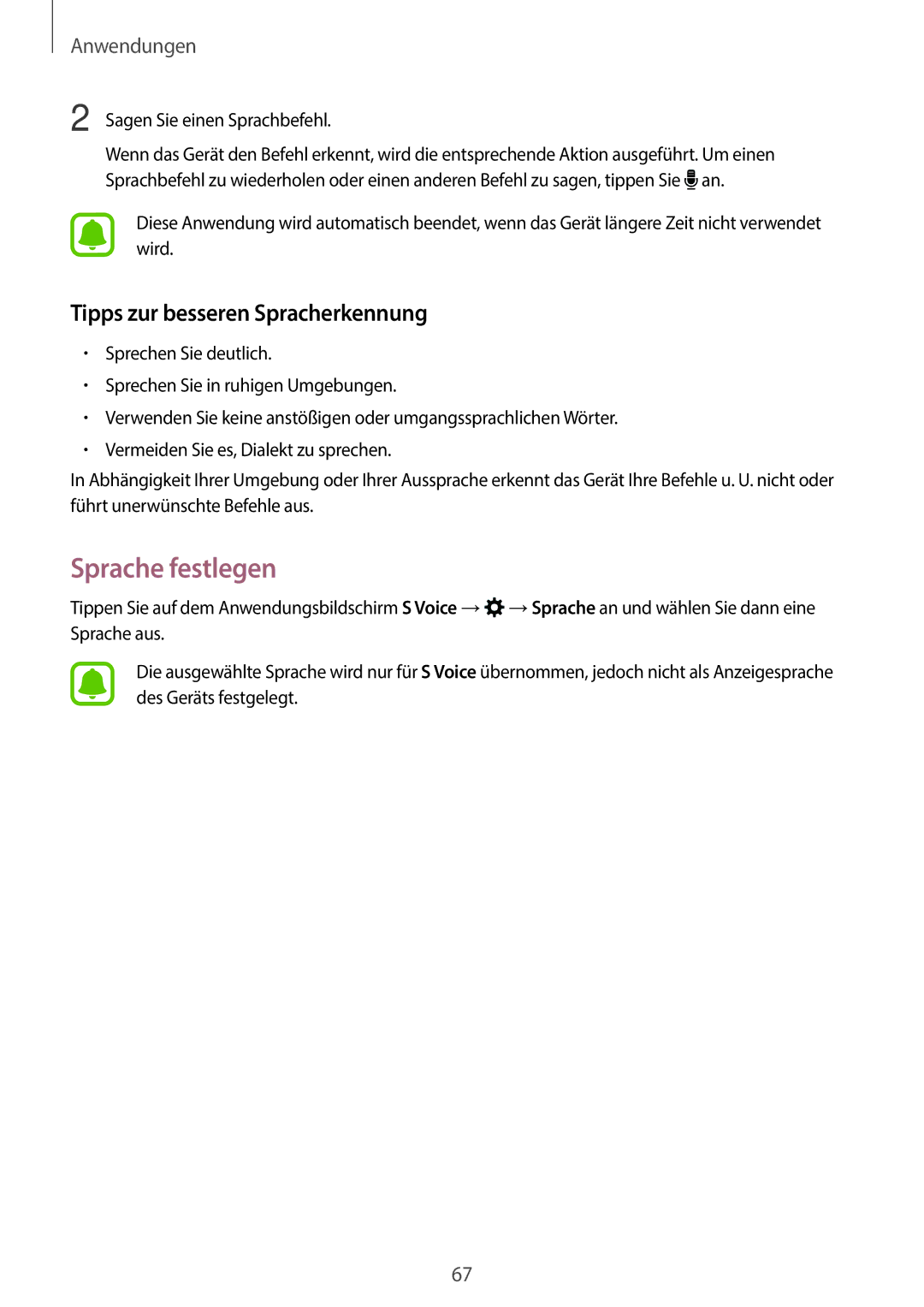 Samsung SM-G903FZDADBT, SM-G903FZKADBT, SM-G903FZSADBT manual Sprache festlegen, Tipps zur besseren Spracherkennung 