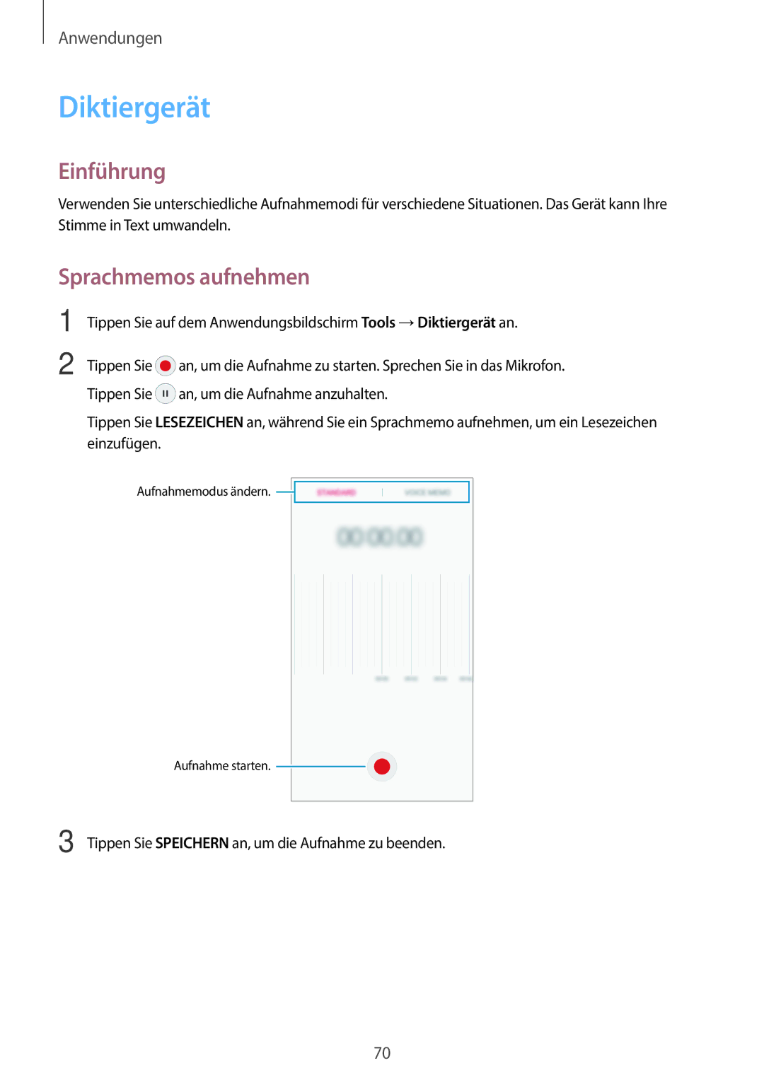 Samsung SM-G903FZDADBT, SM-G903FZKADBT, SM-G903FZSADBT manual Diktiergerät, Sprachmemos aufnehmen 