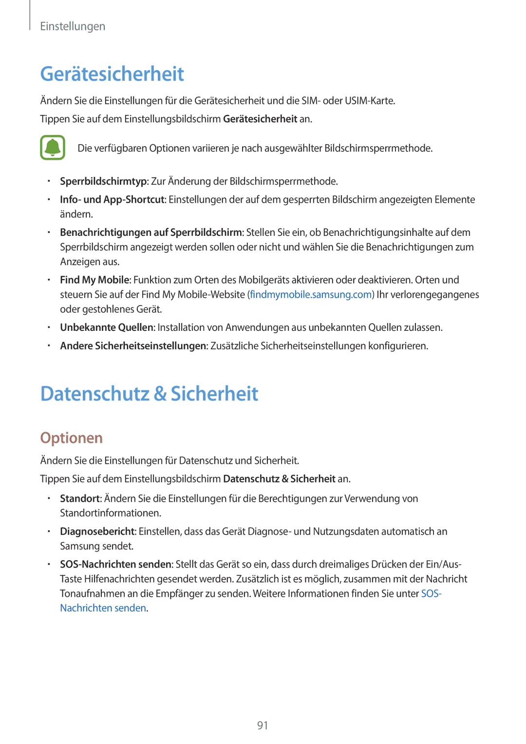 Samsung SM-G903FZDADBT, SM-G903FZKADBT, SM-G903FZSADBT manual Gerätesicherheit, Datenschutz & Sicherheit 