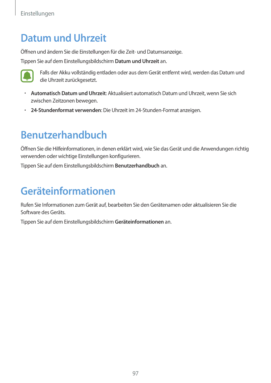 Samsung SM-G903FZDADBT, SM-G903FZKADBT, SM-G903FZSADBT manual Datum und Uhrzeit, Benutzerhandbuch, Geräteinformationen 