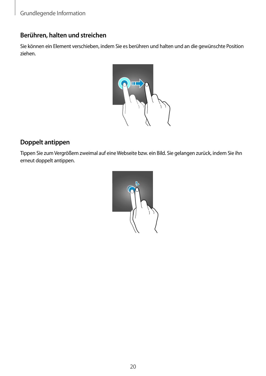 Samsung SM-G903FZSADBT, SM-G903FZKADBT, SM-G903FZDADBT manual Berühren, halten und streichen, Doppelt antippen 
