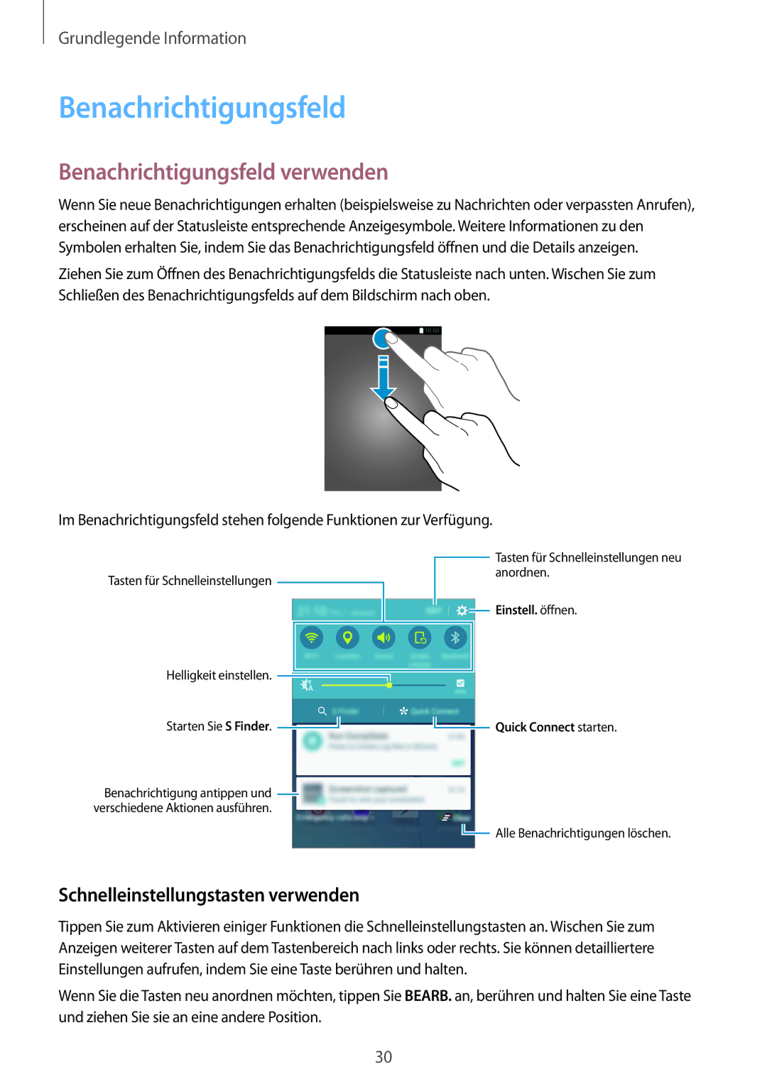 Samsung SM-G903FZKADBT, SM-G903FZDADBT manual Benachrichtigungsfeld verwenden, Schnelleinstellungstasten verwenden 