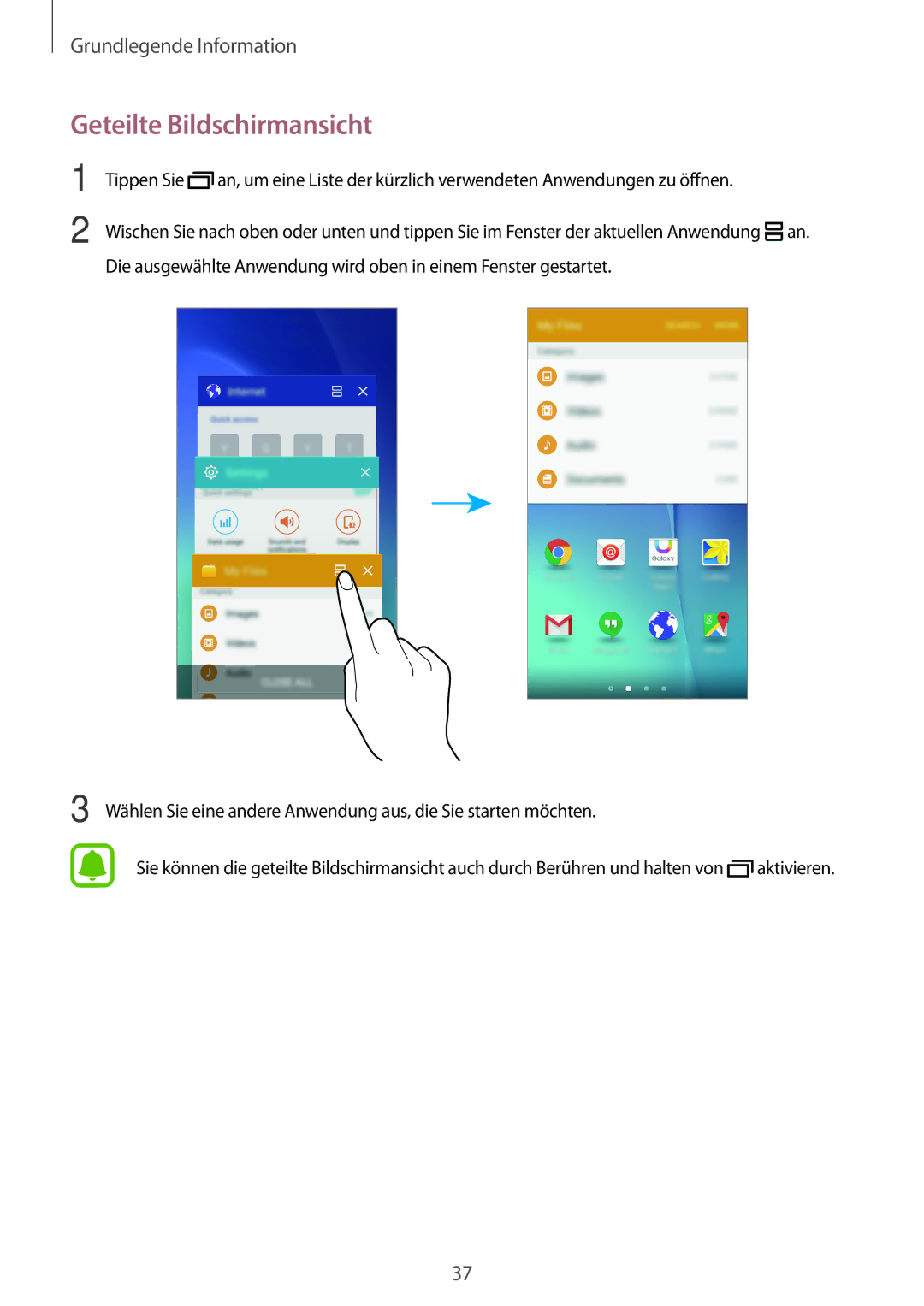 Samsung SM-G903FZDADBT, SM-G903FZKADBT, SM-G903FZSADBT manual Geteilte Bildschirmansicht 