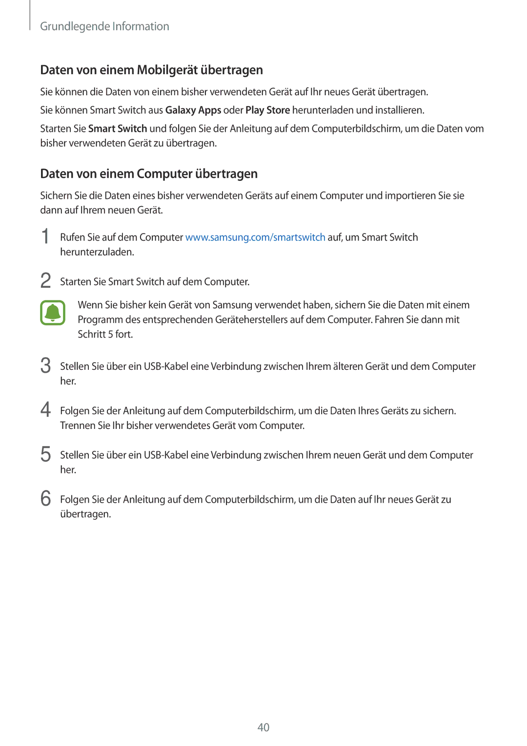 Samsung SM-G903FZDADBT, SM-G903FZKADBT manual Daten von einem Mobilgerät übertragen, Daten von einem Computer übertragen 