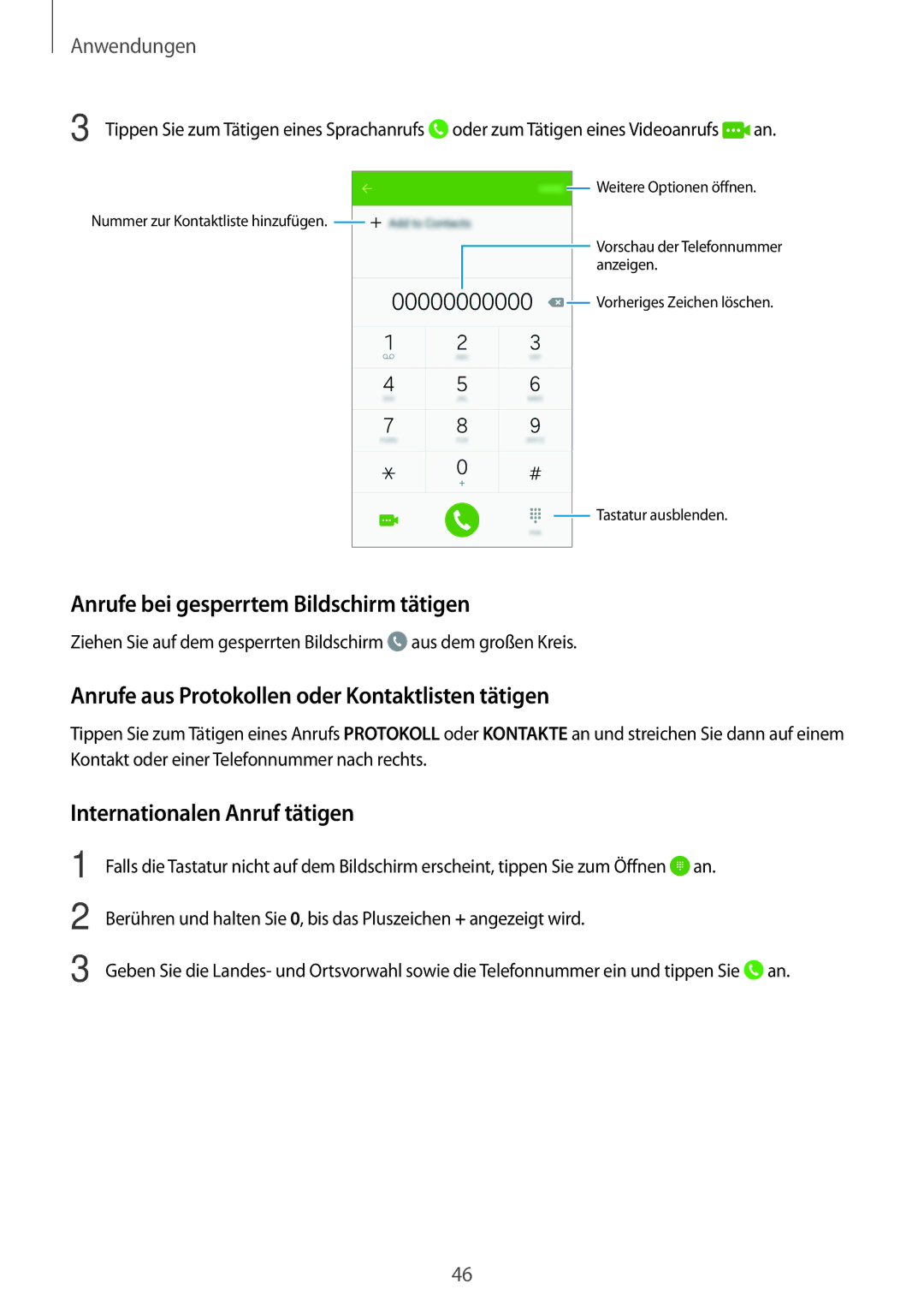 Samsung SM-G903FZDADBT manual Anrufe bei gesperrtem Bildschirm tätigen, Anrufe aus Protokollen oder Kontaktlisten tätigen 