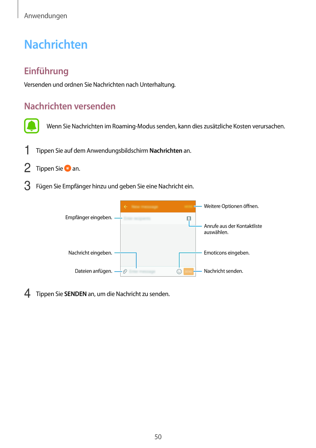 Samsung SM-G903FZSADBT, SM-G903FZKADBT, SM-G903FZDADBT manual Nachrichten versenden 