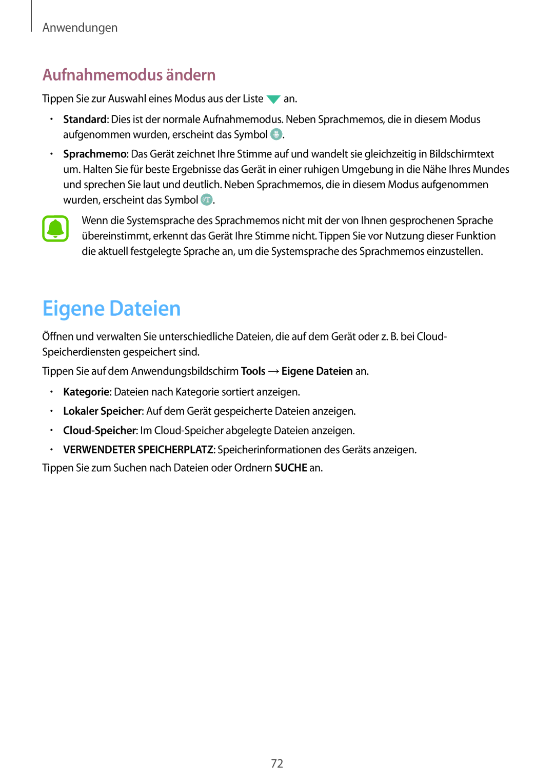 Samsung SM-G903FZKADBT, SM-G903FZDADBT, SM-G903FZSADBT manual Eigene Dateien, Aufnahmemodus ändern 