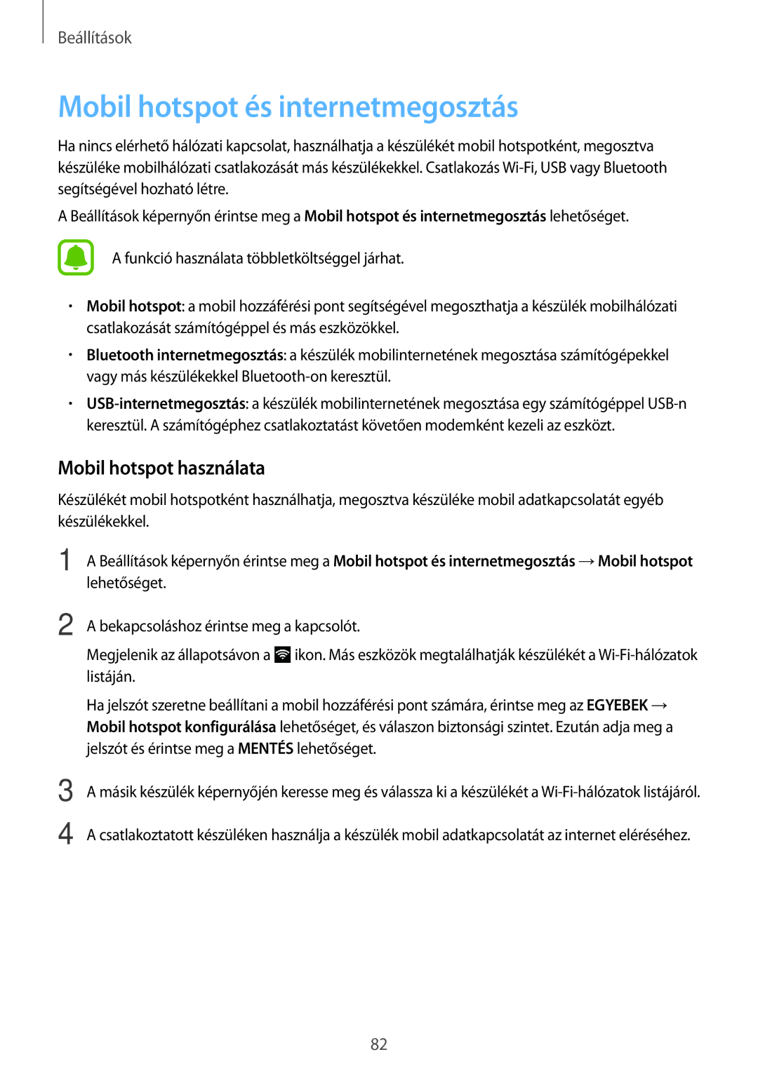 Samsung SM2G903FZKAVDH, SM-G903FZKADBT, SM-G903FZSAETL manual Mobil hotspot és internetmegosztás, Mobil hotspot használata 