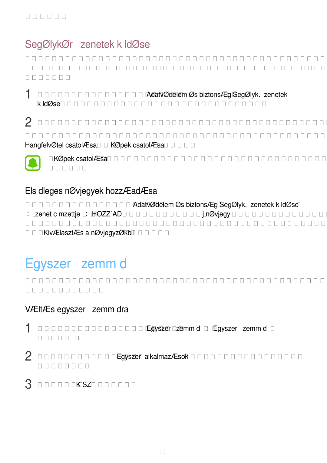 Samsung SM-G903FZKADBT, SM-G903FZSAETL manual Egyszerű üzemmód, Segélykérő üzenetek küldése, Elsődleges névjegyek hozzáadása 