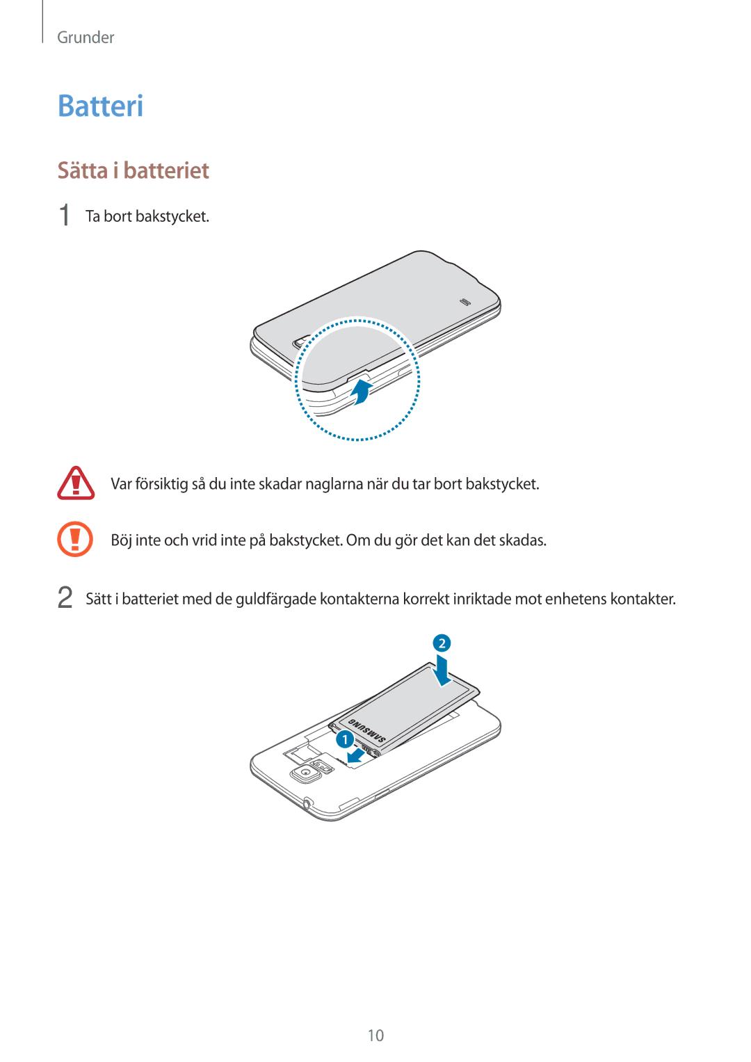 Samsung SM-G903FZKANEE manual Batteri, Sätta i batteriet 