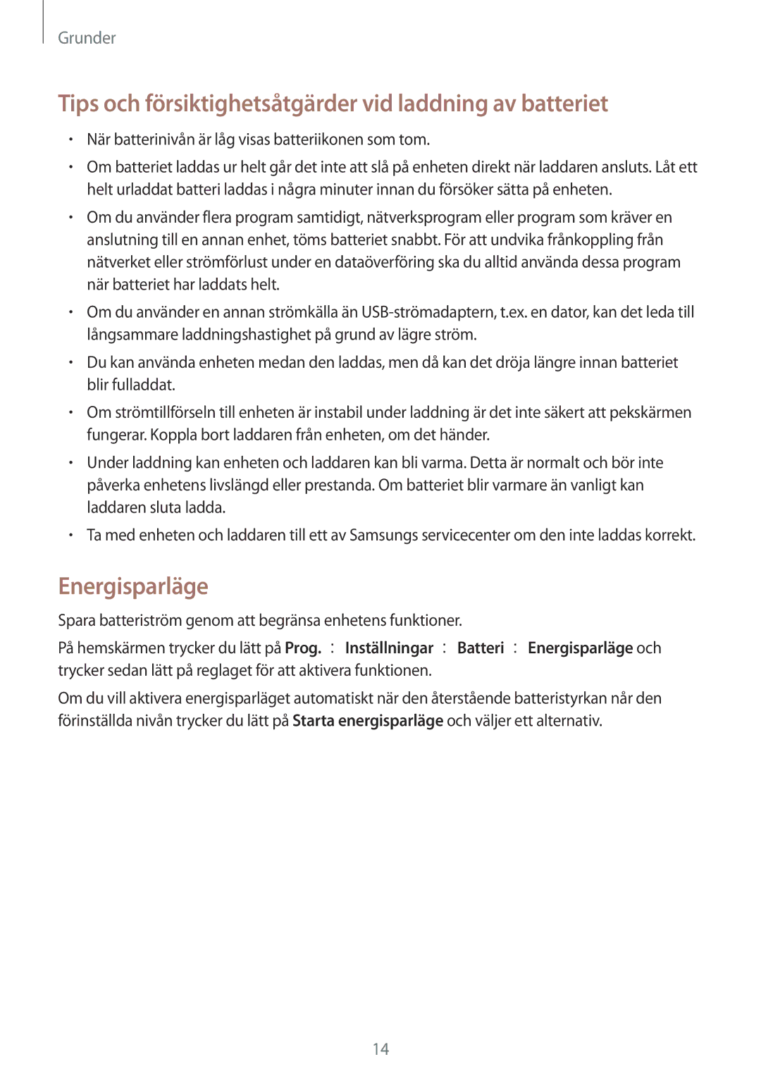 Samsung SM-G903FZKANEE manual Tips och försiktighetsåtgärder vid laddning av batteriet, Energisparläge 