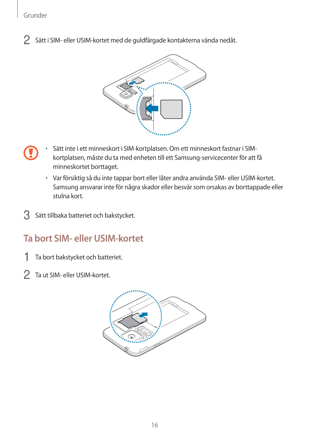 Samsung SM-G903FZKANEE manual Ta bort SIM- eller USIM-kortet 