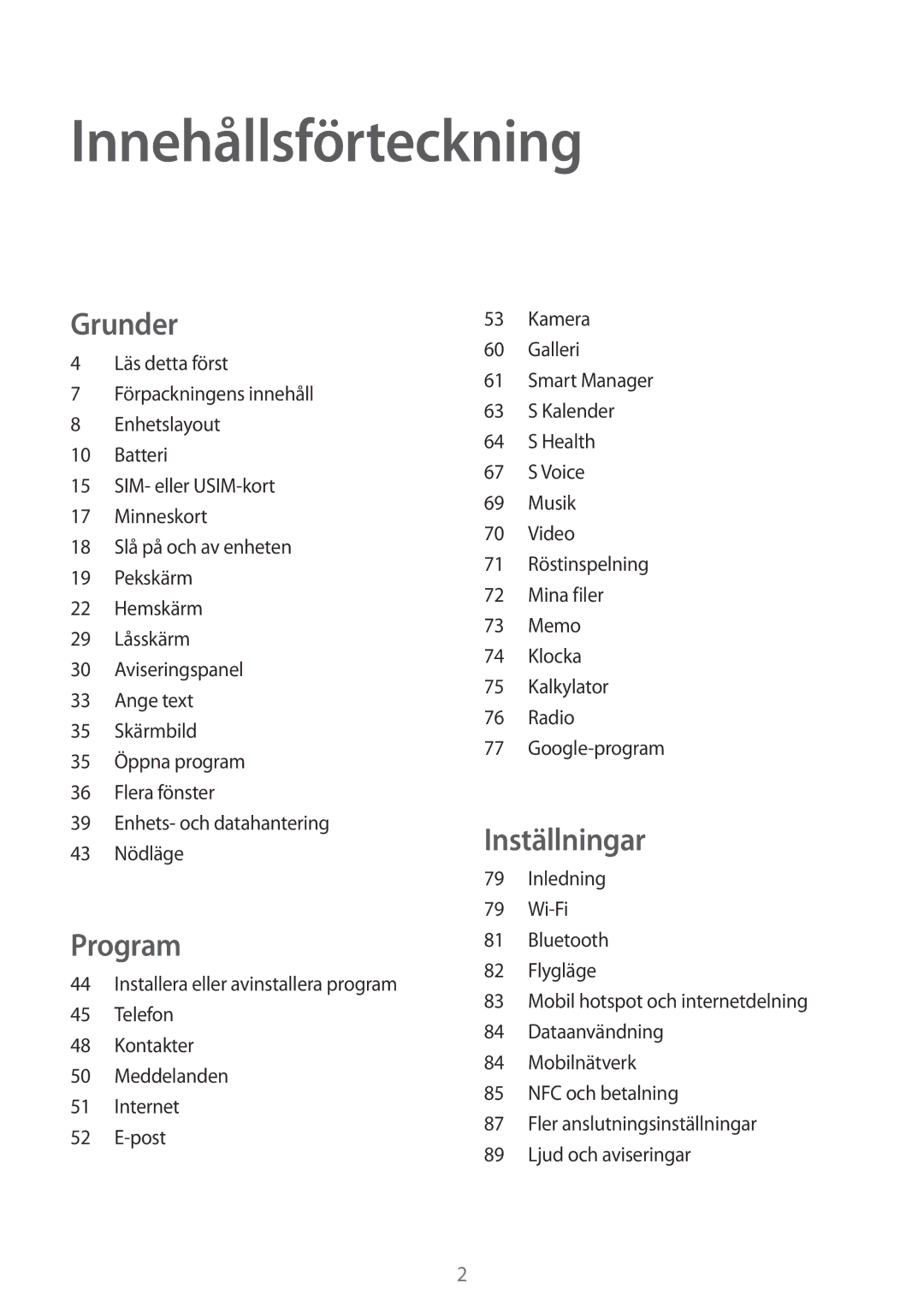 Samsung SM-G903FZKANEE manual Innehållsförteckning 