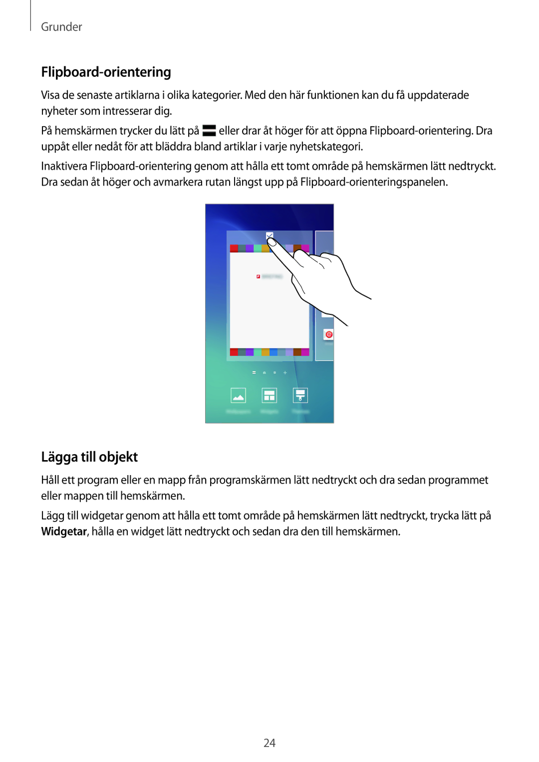 Samsung SM-G903FZKANEE manual Flipboard-orientering, Lägga till objekt 