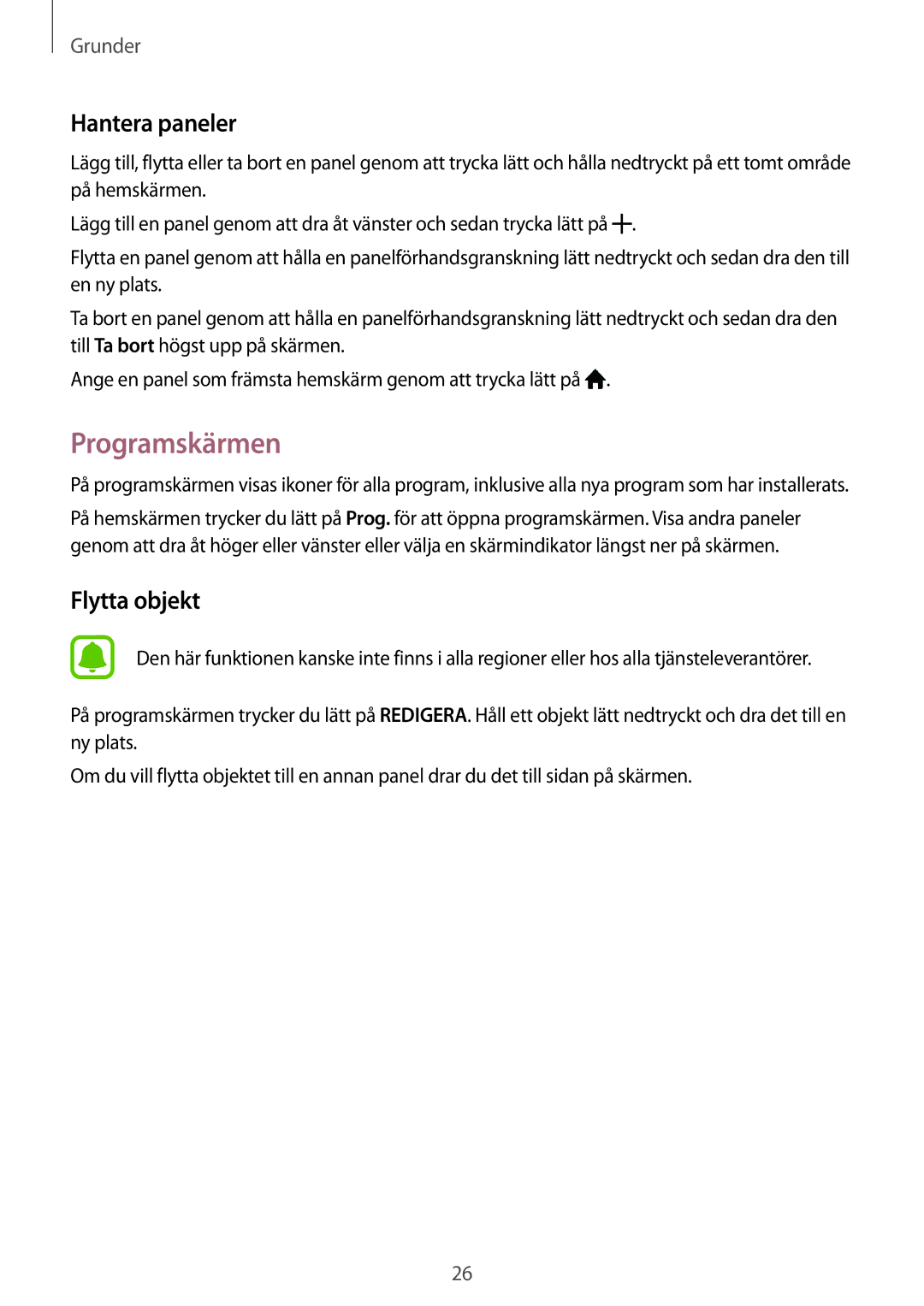 Samsung SM-G903FZKANEE manual Programskärmen, Hantera paneler, Flytta objekt 