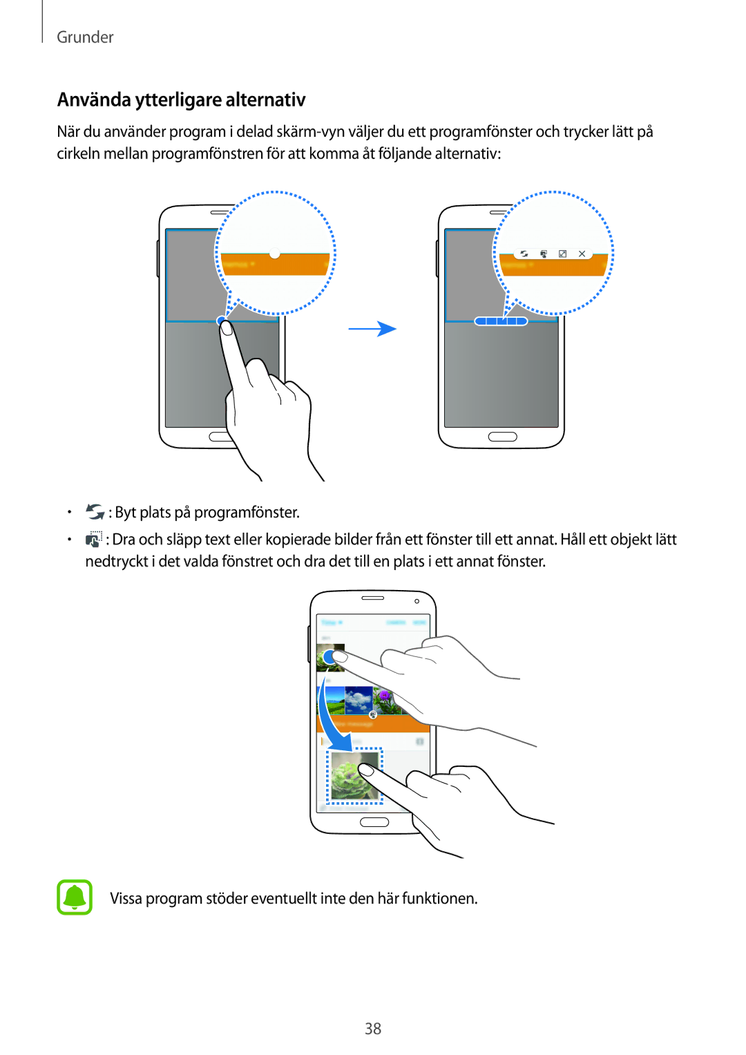 Samsung SM-G903FZKANEE manual Använda ytterligare alternativ, Byt plats på programfönster 