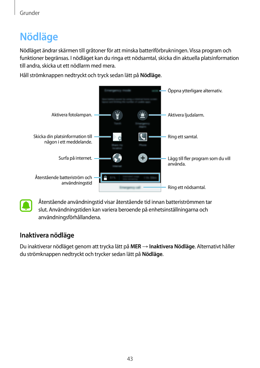 Samsung SM-G903FZKANEE manual Nödläge, Inaktivera nödläge 