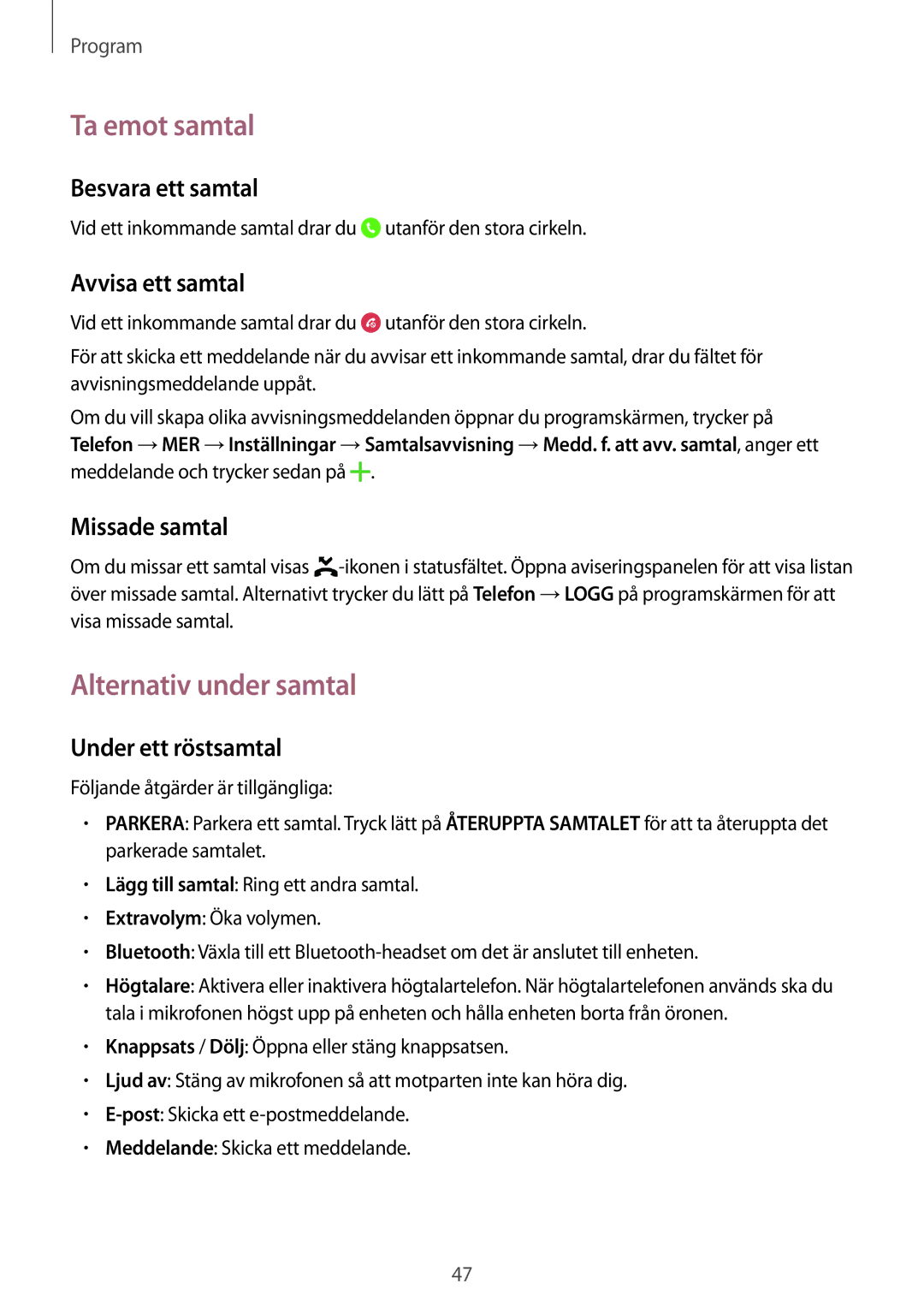 Samsung SM-G903FZKANEE manual Ta emot samtal, Alternativ under samtal 