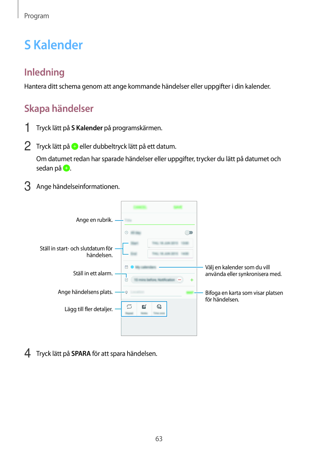 Samsung SM-G903FZKANEE manual Kalender, Skapa händelser 