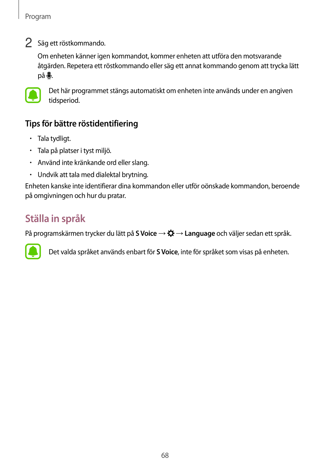 Samsung SM-G903FZKANEE manual Ställa in språk, Tips för bättre röstidentifiering 