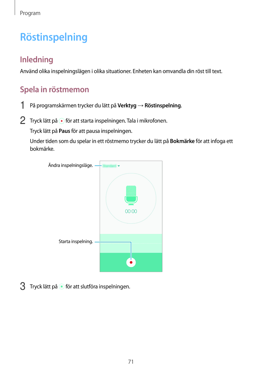 Samsung SM-G903FZKANEE manual Röstinspelning, Spela in röstmemon 