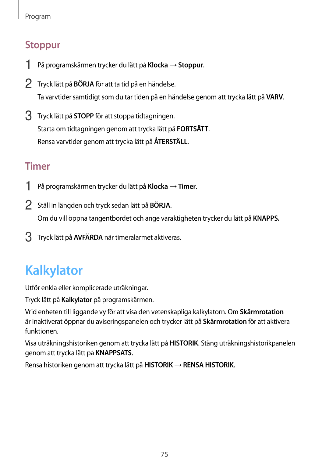 Samsung SM-G903FZKANEE manual Kalkylator, Stoppur, Timer 