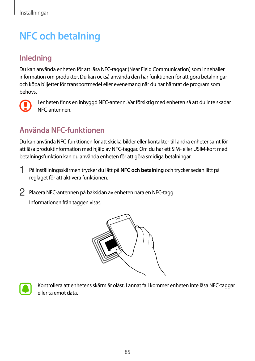 Samsung SM-G903FZKANEE manual NFC och betalning, Använda NFC-funktionen 