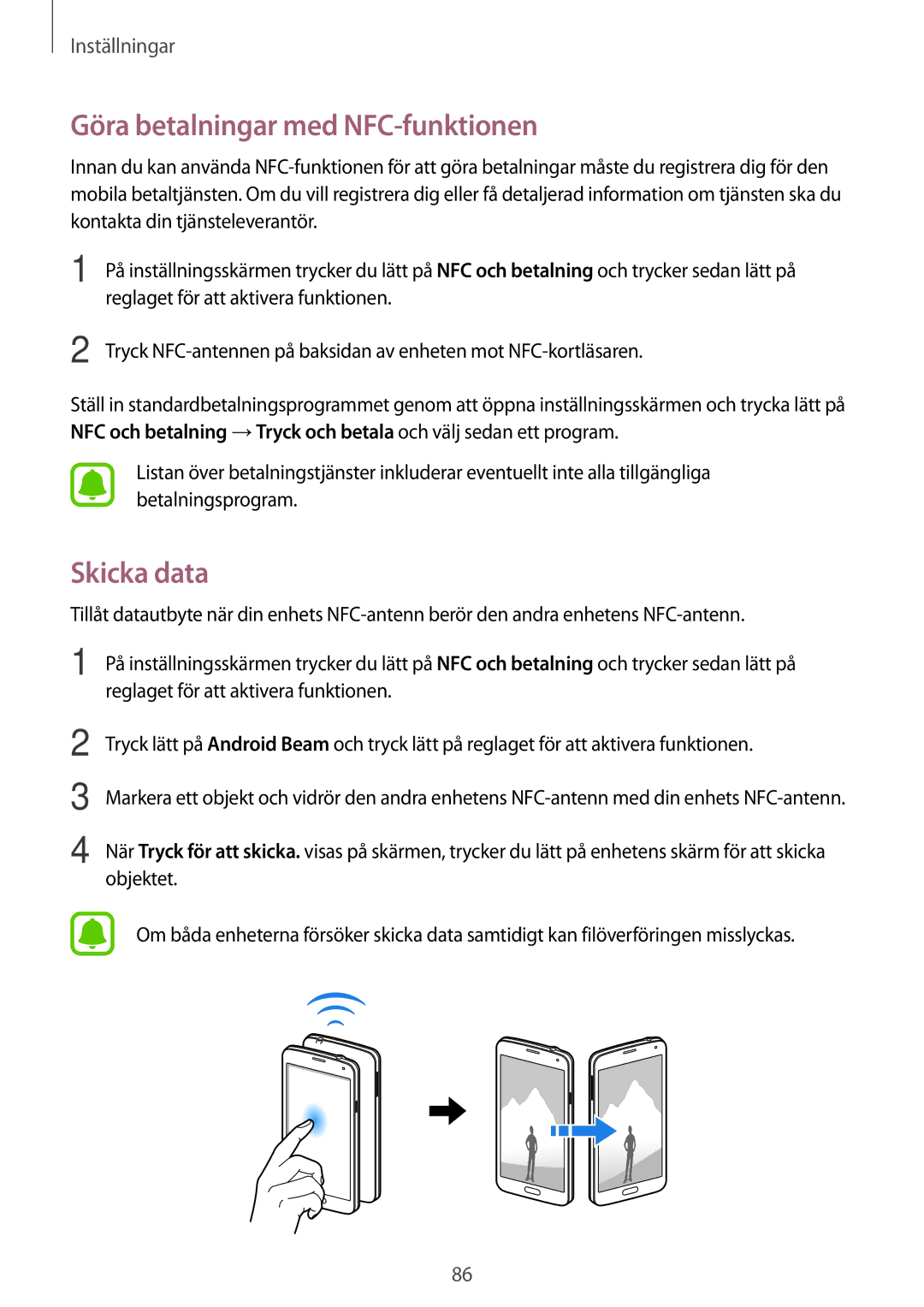 Samsung SM-G903FZKANEE manual Göra betalningar med NFC-funktionen, Skicka data 