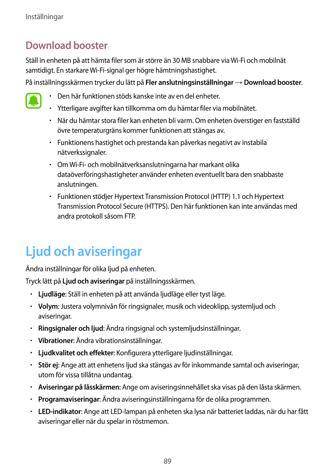 Samsung SM-G903FZKANEE manual Ljud och aviseringar, Download booster 