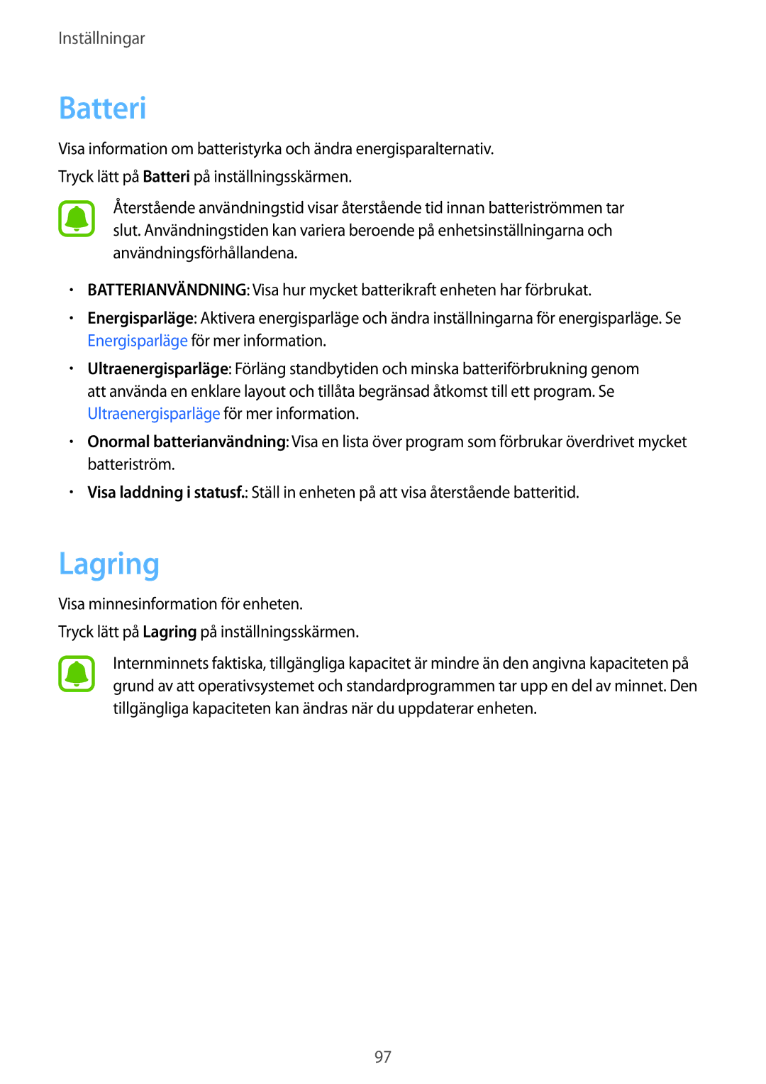 Samsung SM-G903FZKANEE manual Batteri, Lagring 