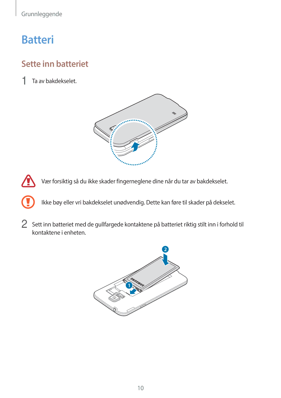 Samsung SM-G903FZKANEE manual Batteri, Sette inn batteriet 