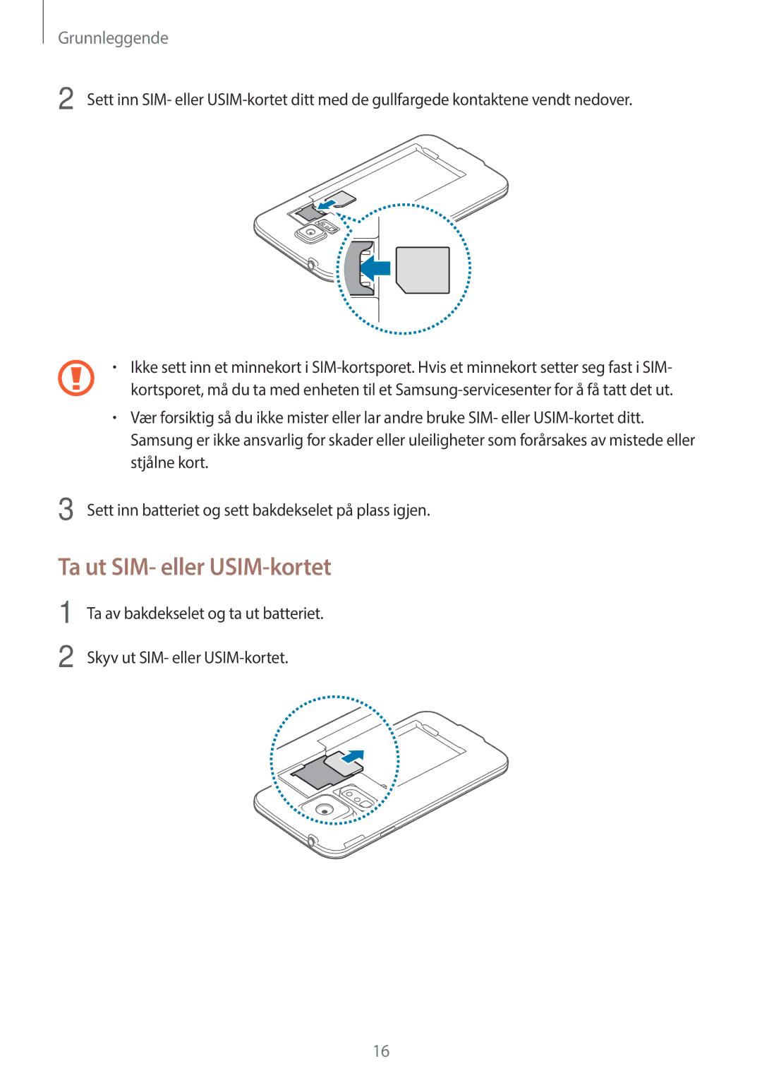 Samsung SM-G903FZKANEE manual Ta ut SIM- eller USIM-kortet 