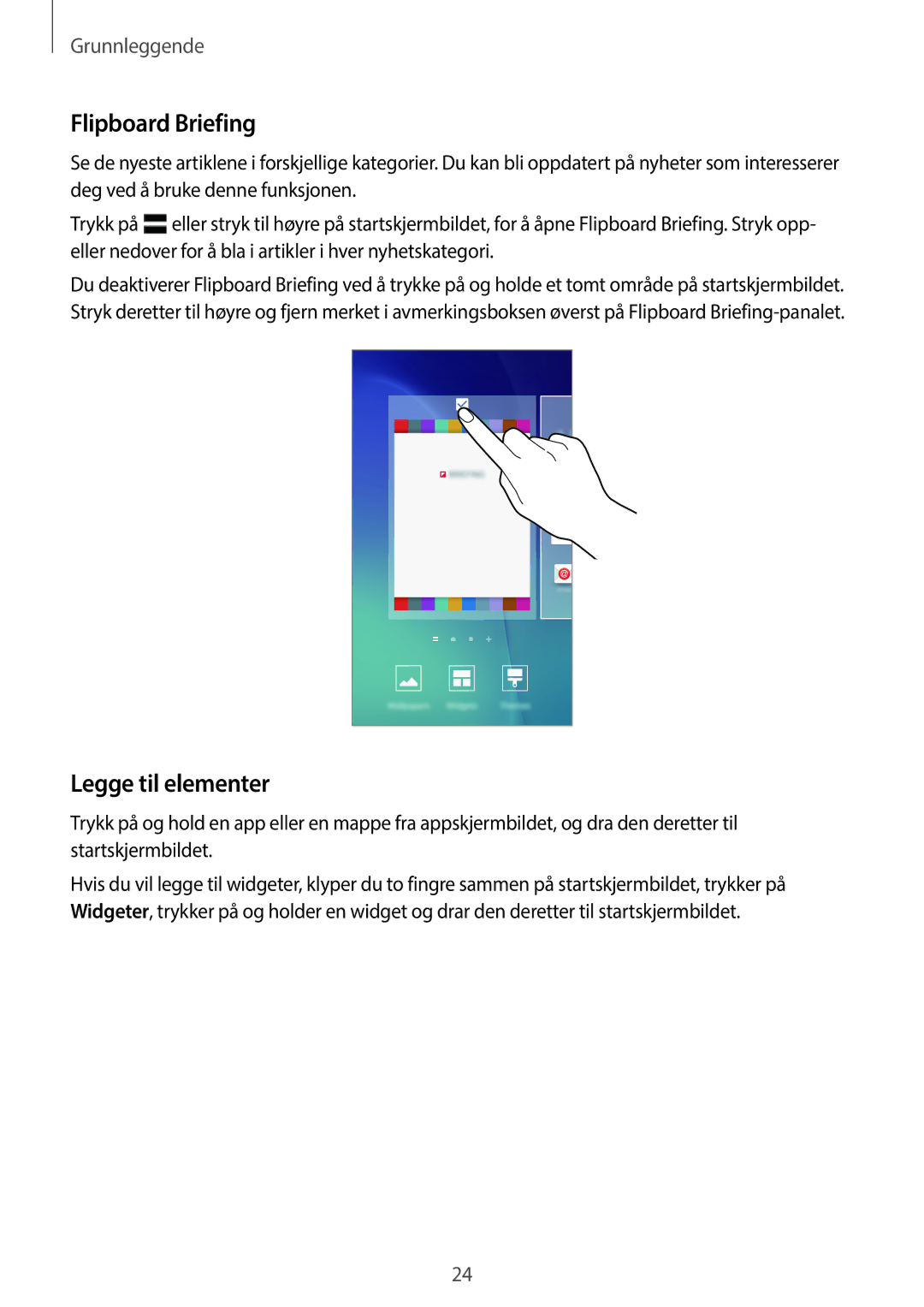 Samsung SM-G903FZKANEE manual Flipboard Briefing, Legge til elementer 