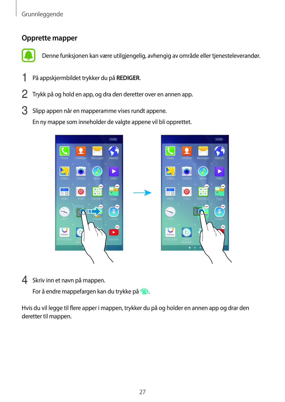 Samsung SM-G903FZKANEE manual Opprette mapper 