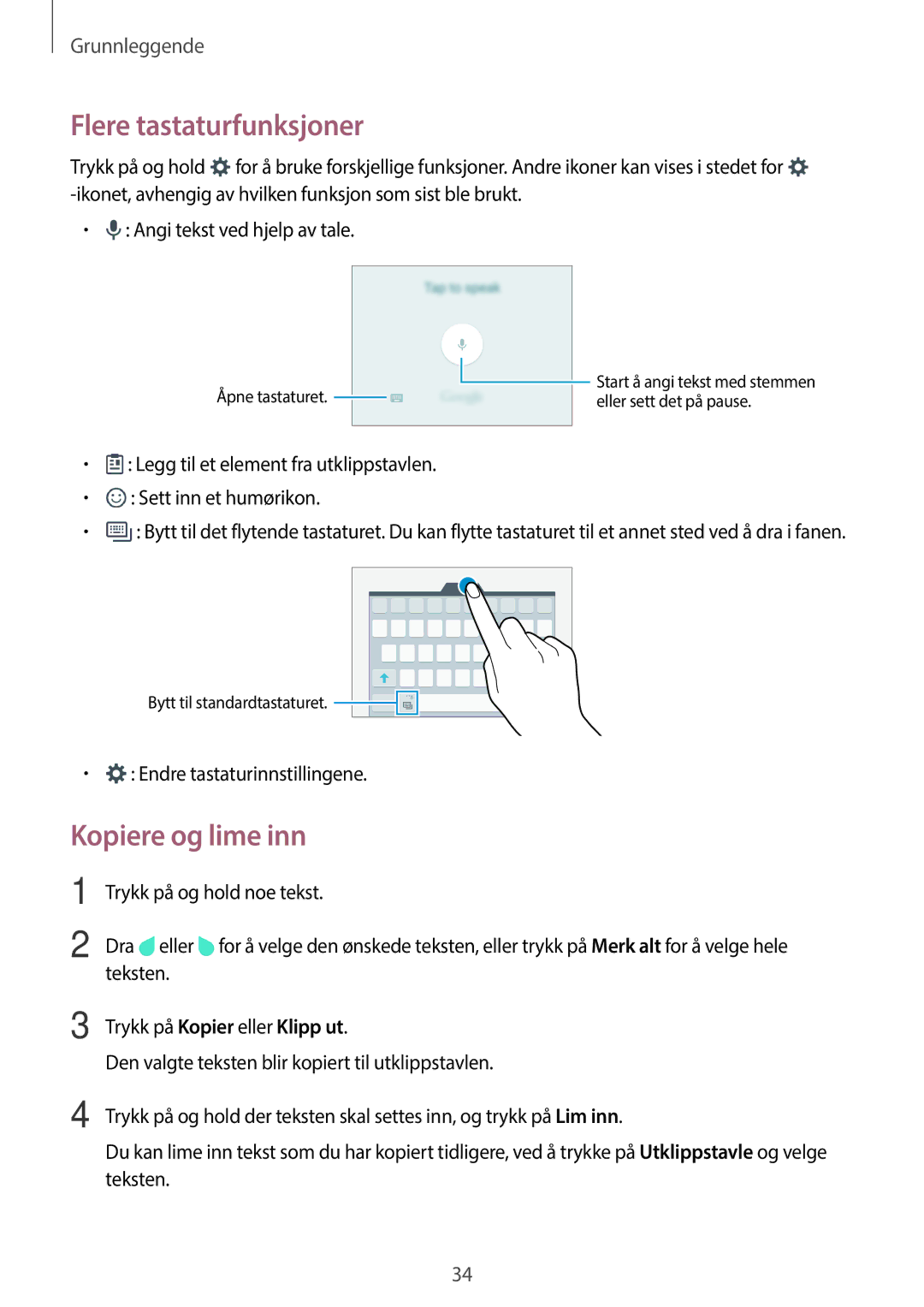 Samsung SM-G903FZKANEE manual Flere tastaturfunksjoner, Kopiere og lime inn 