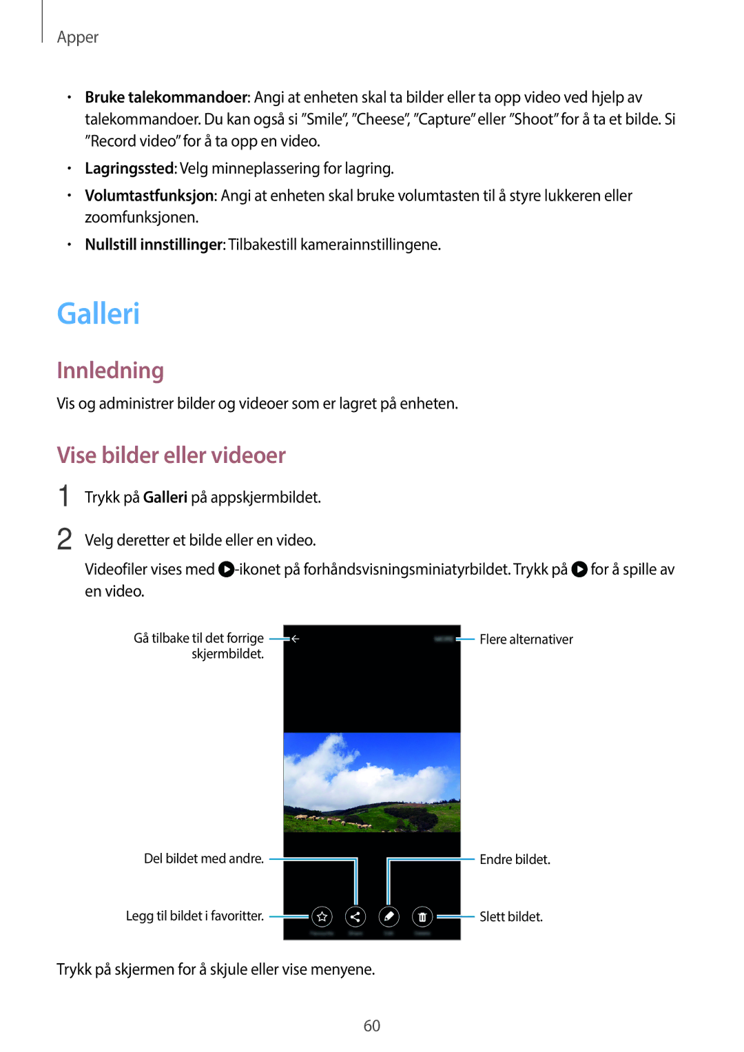 Samsung SM-G903FZKANEE manual Galleri, Vise bilder eller videoer 