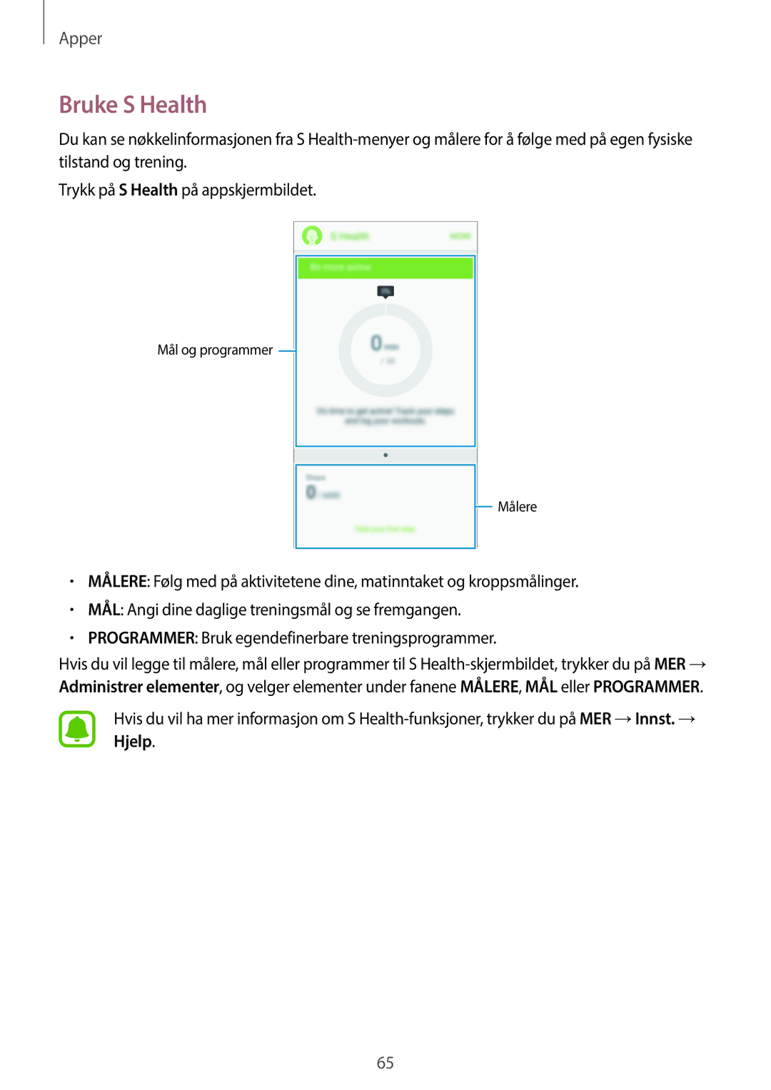 Samsung SM-G903FZKANEE manual Bruke S Health 