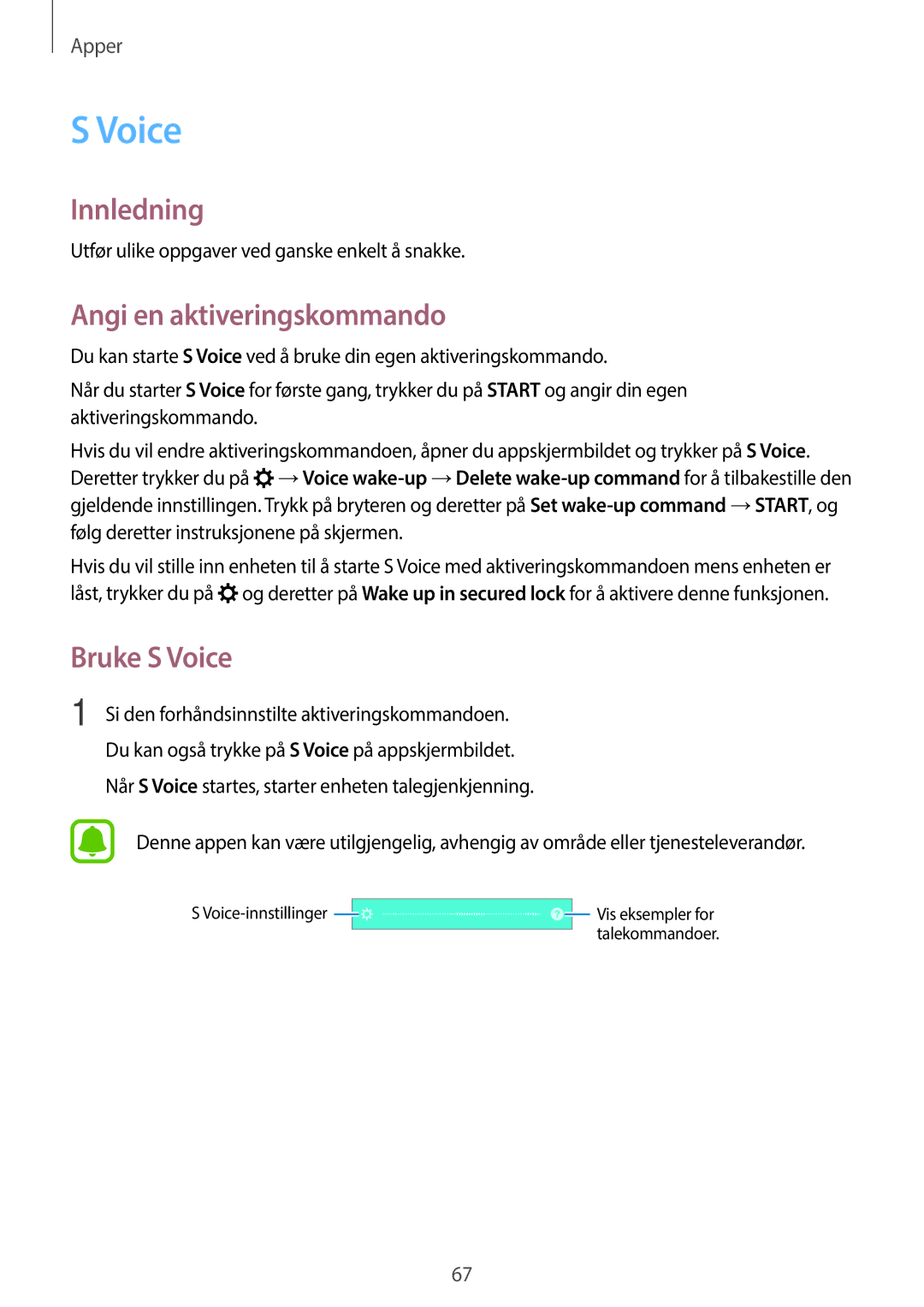 Samsung SM-G903FZKANEE manual Angi en aktiveringskommando, Bruke S Voice 