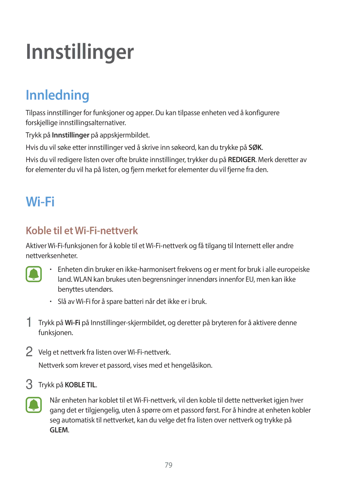 Samsung SM-G903FZKANEE manual Innledning, Koble til et Wi-Fi-nettverk 