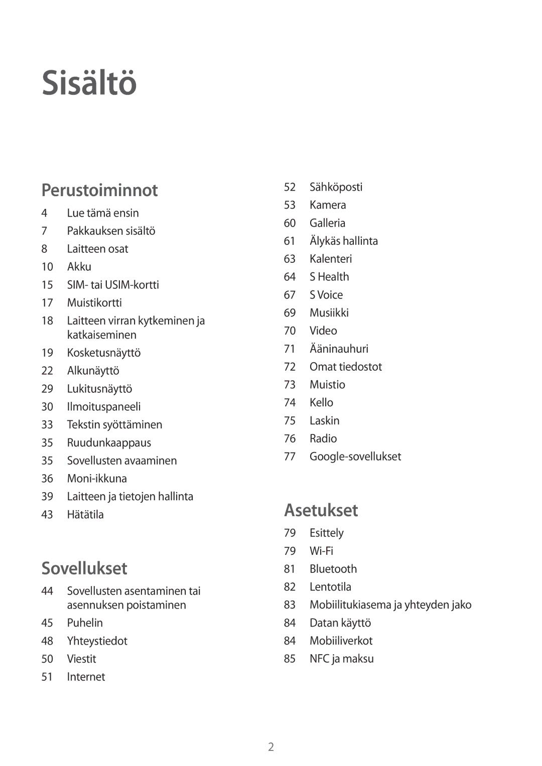 Samsung SM-G903FZKANEE manual Sisältö 