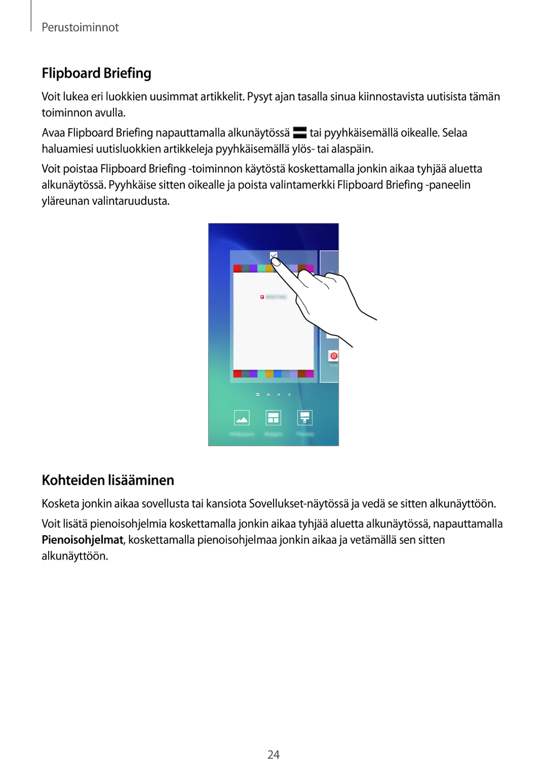 Samsung SM-G903FZKANEE manual Flipboard Briefing, Kohteiden lisääminen 