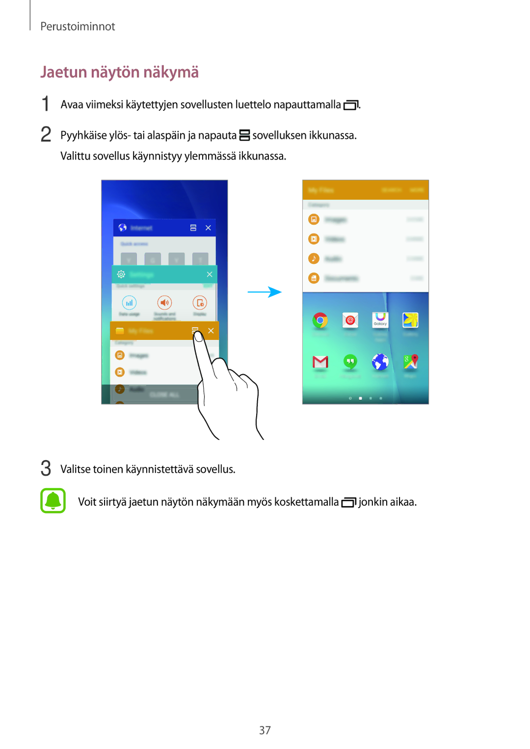 Samsung SM-G903FZKANEE manual Jaetun näytön näkymä 