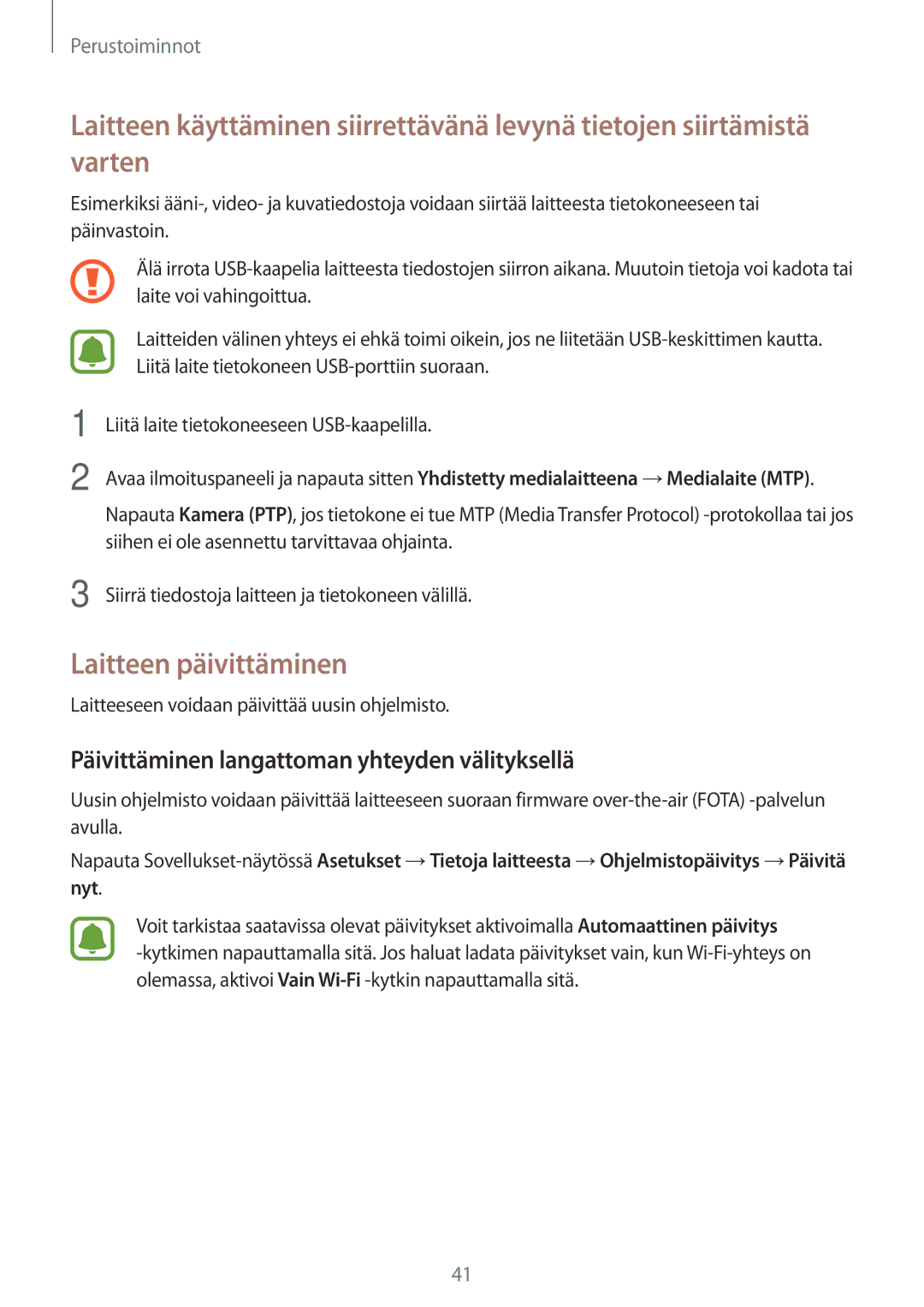 Samsung SM-G903FZKANEE manual Laitteen päivittäminen, Päivittäminen langattoman yhteyden välityksellä 