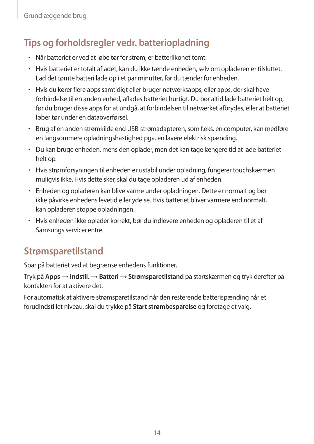 Samsung SM-G903FZKANEE manual Tips og forholdsregler vedr. batteriopladning, Strømsparetilstand 