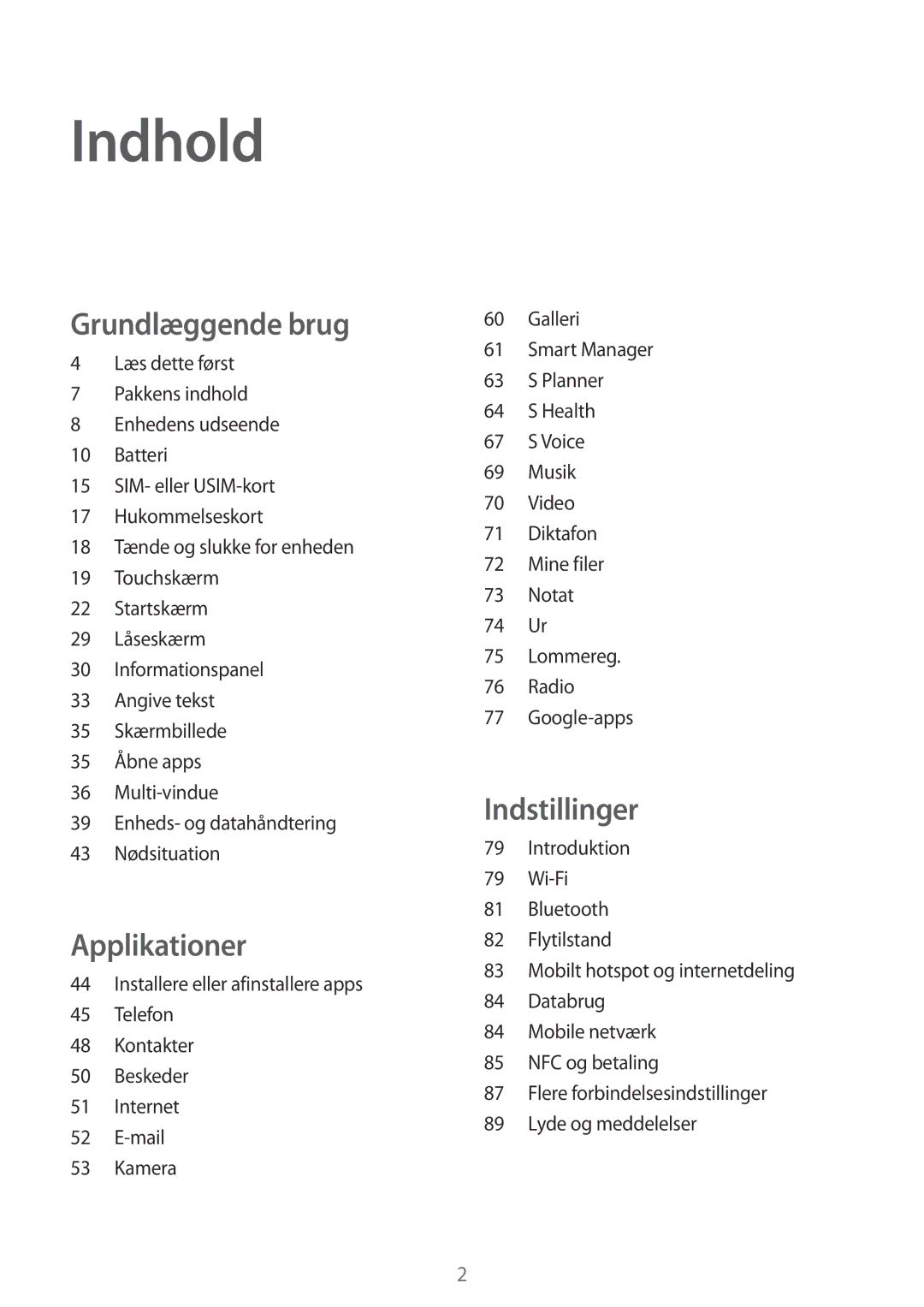 Samsung SM-G903FZKANEE manual Indhold 