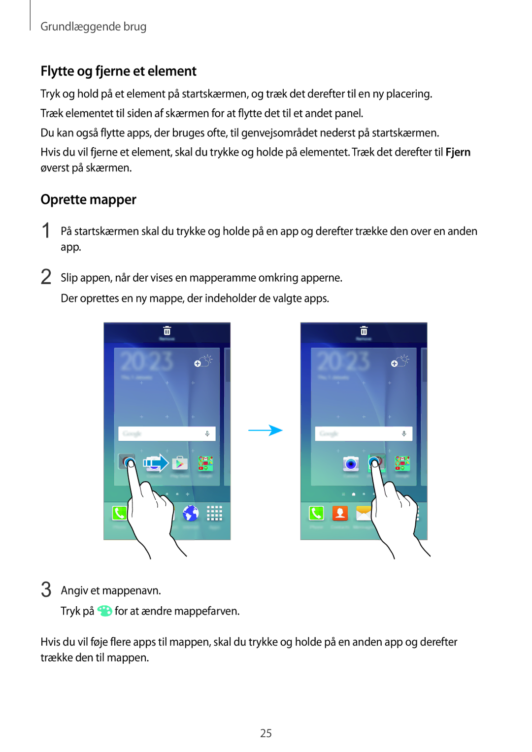 Samsung SM-G903FZKANEE manual Flytte og fjerne et element, Oprette mapper 