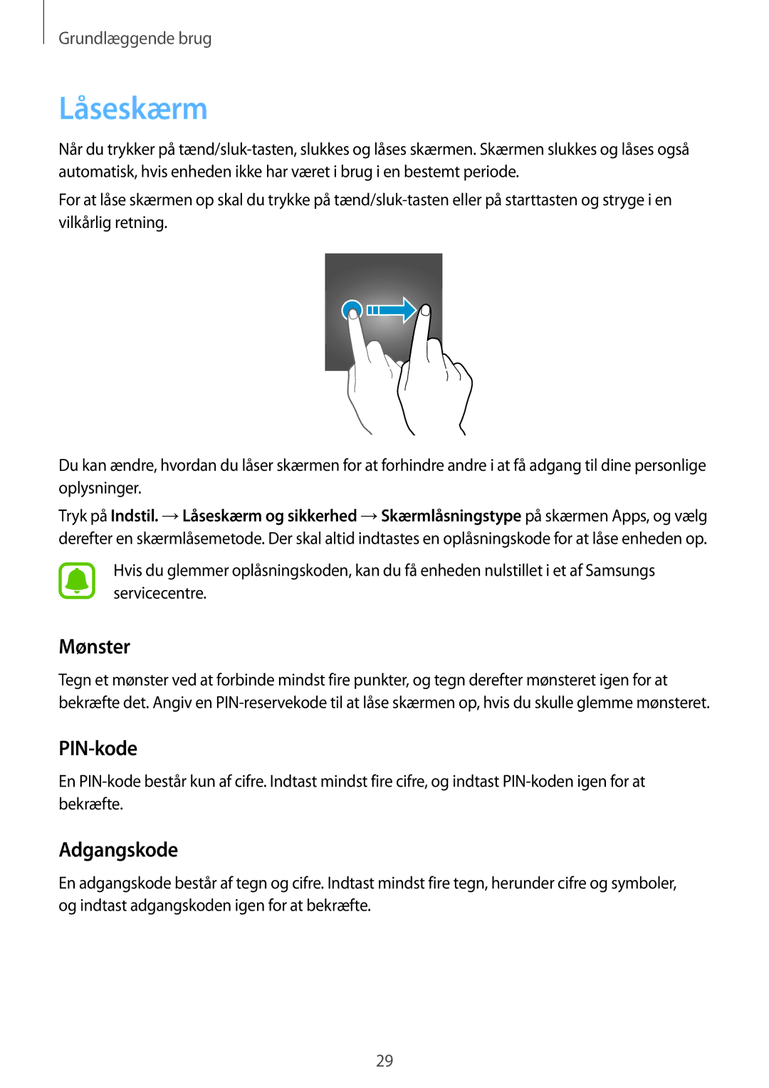 Samsung SM-G903FZKANEE manual Låseskærm, Mønster, PIN-kode, Adgangskode 