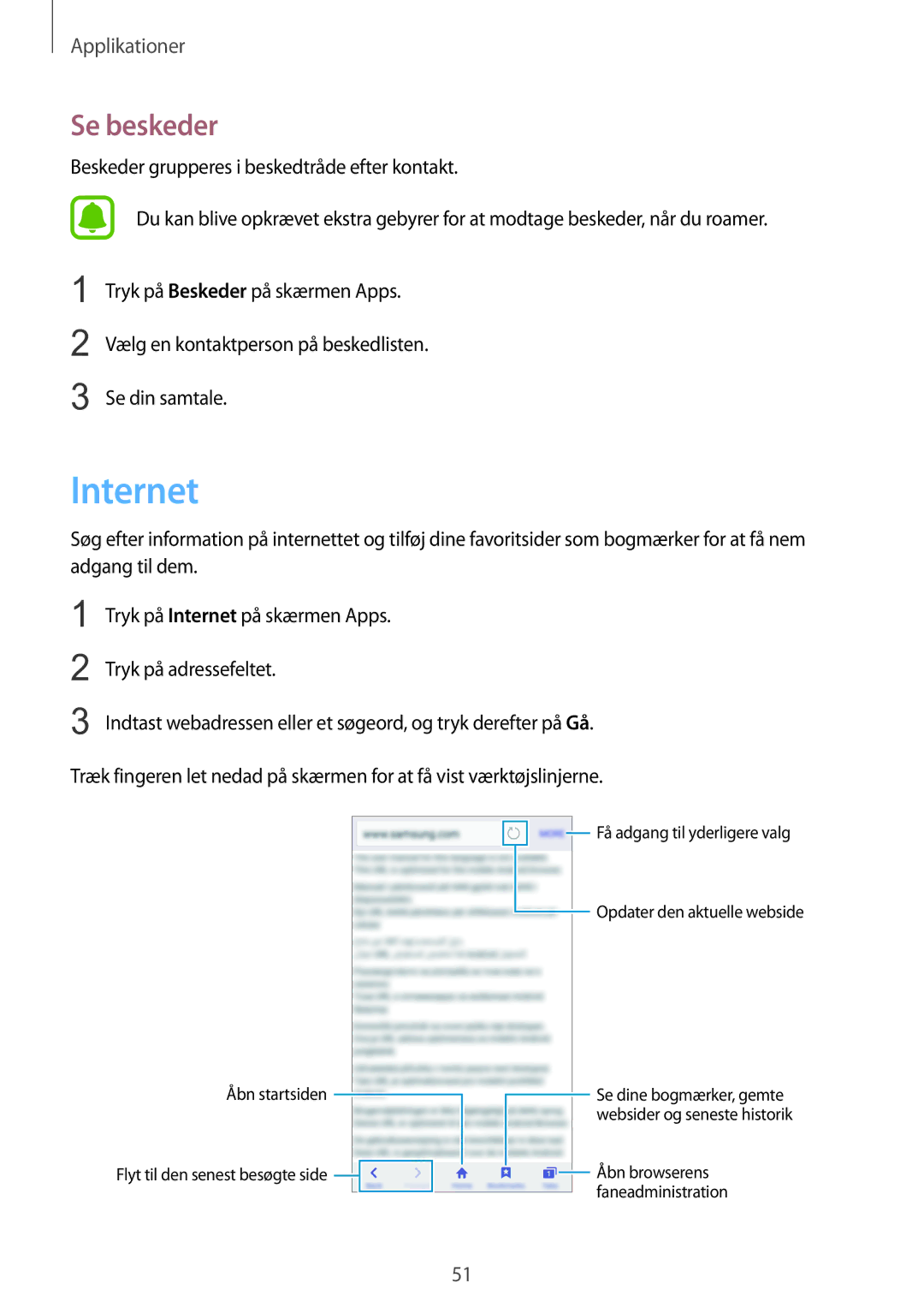 Samsung SM-G903FZKANEE manual Internet, Se beskeder 