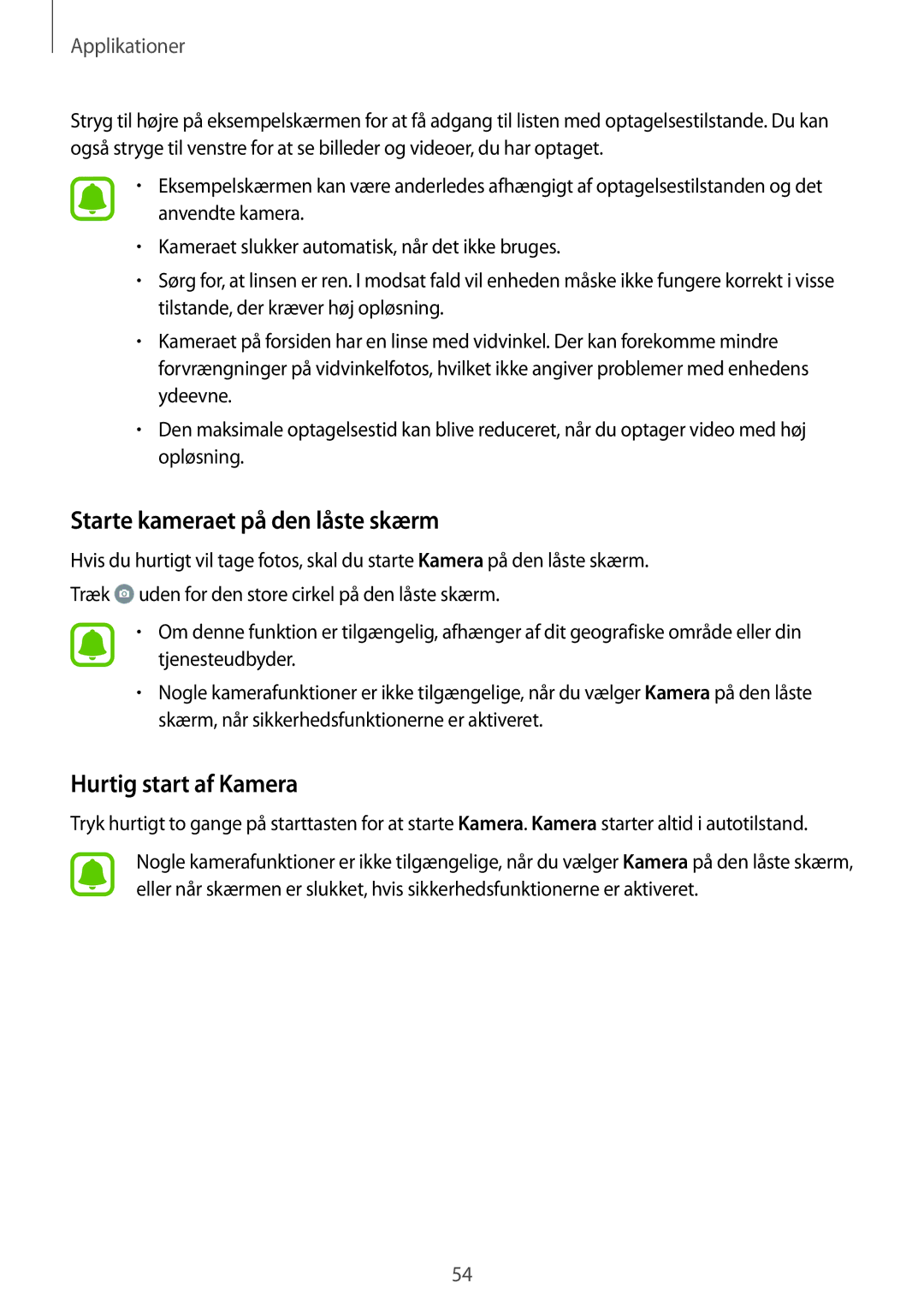 Samsung SM-G903FZKANEE manual Starte kameraet på den låste skærm, Hurtig start af Kamera 