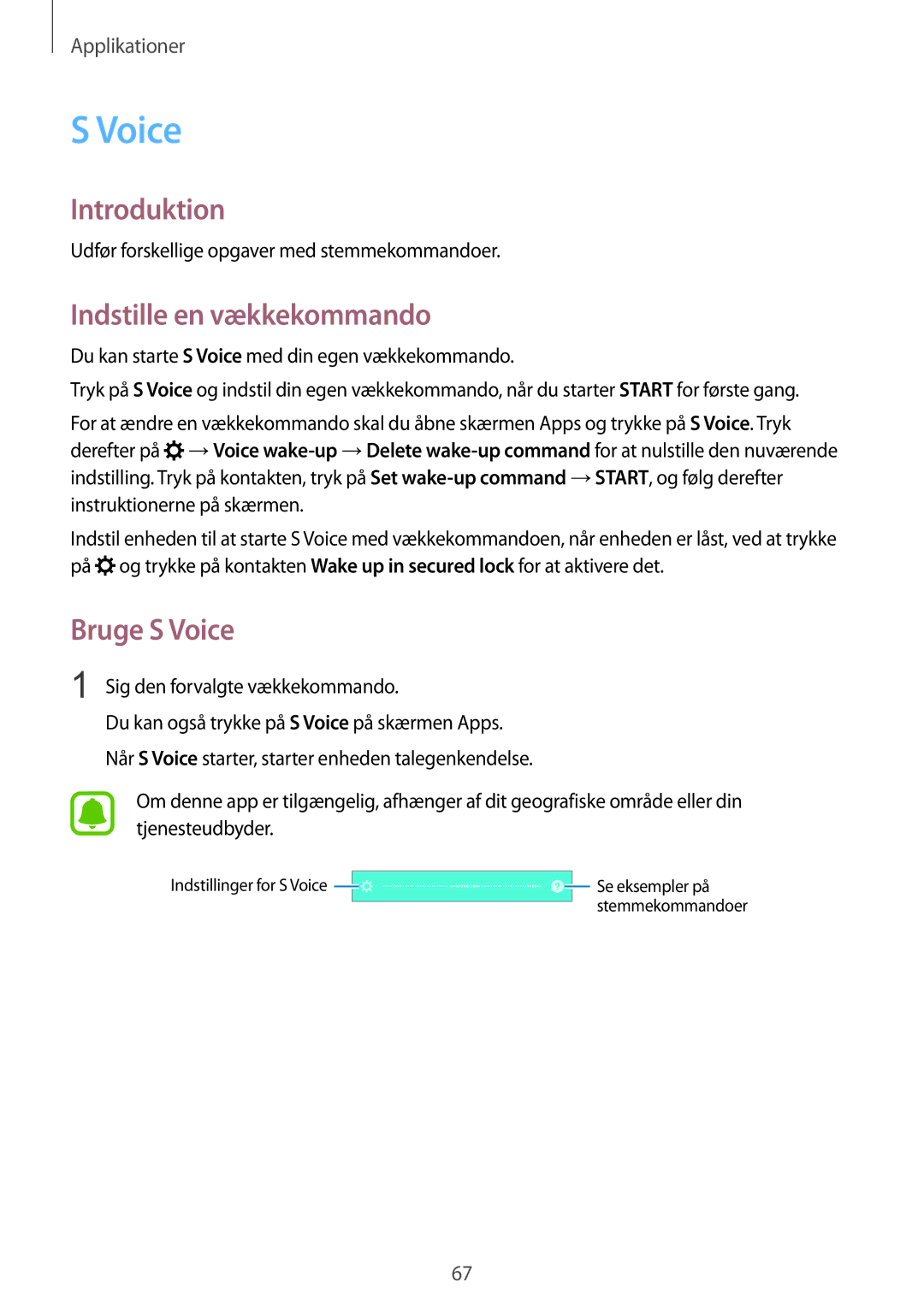 Samsung SM-G903FZKANEE manual Indstille en vækkekommando, Bruge S Voice 